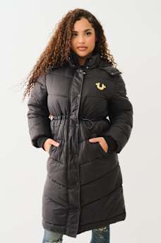 FUR TRIM HOODED LONGLINE PUFFER JACKET, image 1