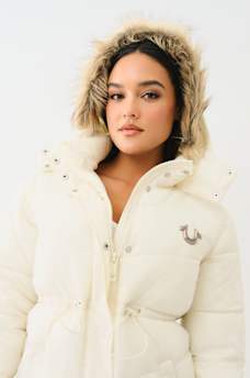 FUR TRIM HOODED LONGLINE PUFFER JACKET, image 4