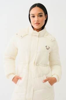 FUR TRIM HOODED LONGLINE PUFFER JACKET, image 6