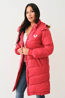 FUR TRIM HOODED LONGLINE PUFFER JACKET, image 3