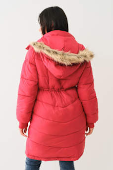 FUR TRIM HOODED LONGLINE PUFFER JACKET, image 4