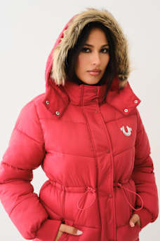 FUR TRIM HOODED LONGLINE PUFFER JACKET, image 6