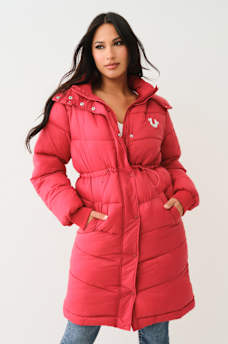 FUR TRIM HOODED LONGLINE PUFFER JACKET, image 1