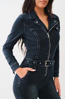  MOTO LONG SLEEVE SKINNY JUMPSUIT , image 3