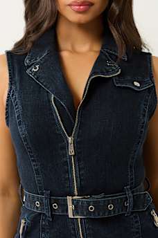DENIM SLEEVELESS MOTO MINI DRESS, image 4