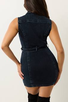 DENIM SLEEVELESS MOTO MINI DRESS, image 5