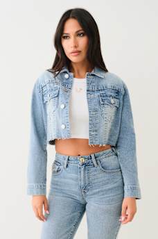 CRYSTAL FRINGE CROP DENIM JACKET, image 2
