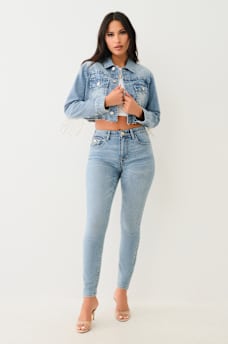 CRYSTAL FRINGE CROP DENIM JACKET, image 3