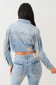 CRYSTAL FRINGE CROP DENIM JACKET, image 6