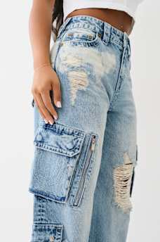 BOBBI DISTRESSED BAGGY CARGO JEAN, image 3