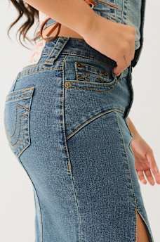 VINTAGE DENIM SLIT MAXI SKIRT
