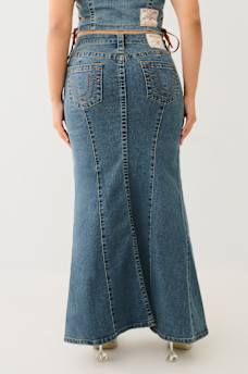 VINTAGE DENIM SLIT MAXI SKIRT