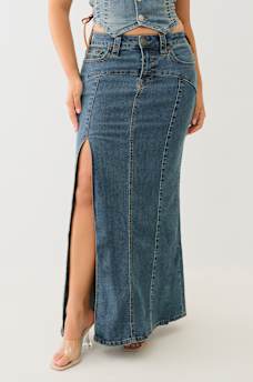 VINTAGE DENIM SLIT MAXI SKIRT