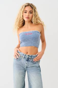 DENIM SMOCKED TUBE TOP, image 2