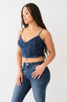 DENIM ZIP UP BUSTIER TOP, image 4