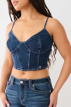 DENIM ZIP UP BUSTIER TOP, image 1