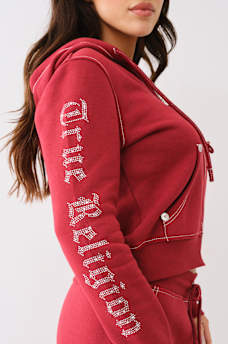 ROSE CRYSTAL BIG T ZIP HOODIE, image 3