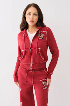 ROSE CRYSTAL BIG T ZIP HOODIE, image 4