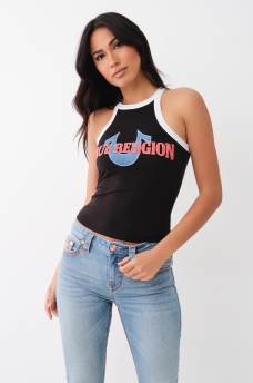 DENIM HORSESHOE APPLIQUE RINGER TANK, image 2