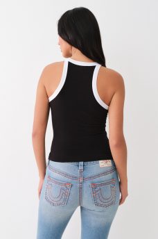 DENIM HORSESHOE APPLIQUE RINGER TANK, image 3