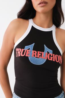 DENIM HORSESHOE APPLIQUE RINGER TANK, image 1