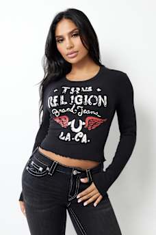 DISTRESSED LOGO LONG SLEEVE BABY TEE, image 1
