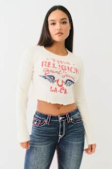 DISTRESSED LOGO LONG SLEEVE BABY TEE, image 1