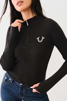 RIB KNIT QUARTER-ZIP MOCK NECK SWEATER, image 3