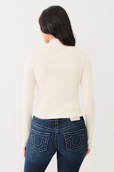 RIB KNIT QUARTER-ZIP MOCK NECK SWEATER, image 4