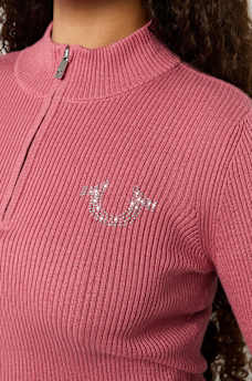 RIB KNIT QUARTER-ZIP MOCK NECK SWEATER, image 3