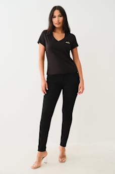METALLIC PUFF PRINT HORSESHOE V NECK TEE, image 3