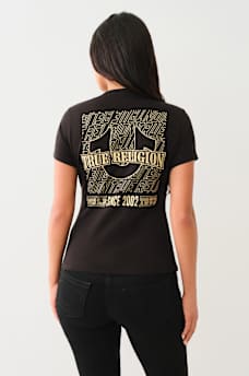 METALLIC PUFF PRINT HORSESHOE V NECK TEE, image 4