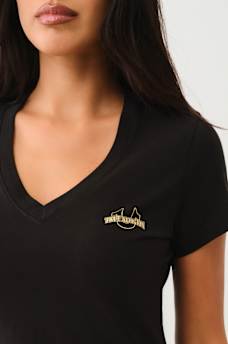 METALLIC PUFF PRINT HORSESHOE V NECK TEE, image 5