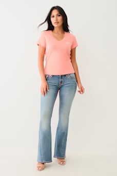 METALLIC PUFF PRINT HORSESHOE V NECK TEE, image 3
