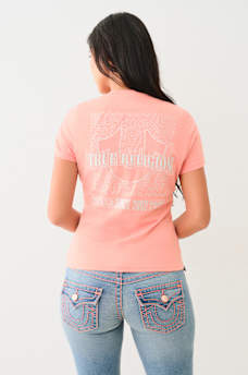 METALLIC PUFF PRINT HORSESHOE V NECK TEE, image 4