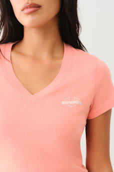 METALLIC PUFF PRINT HORSESHOE V NECK TEE, image 5