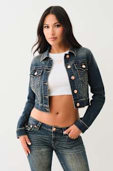 CROP DENIM TRUCKER JACKET, image 1