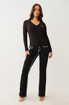 CRYSTAL LOGO LONG SLEEVE V NECK TEE, image 2