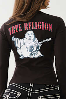 CRYSTAL LOGO LONG SLEEVE V NECK TEE, image 1
