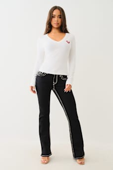 CRYSTAL LOGO LONG SLEEVE V NECK TEE, image 3