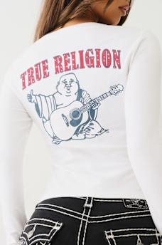 CRYSTAL LOGO LONG SLEEVE V NECK TEE, image 1