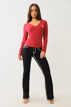 CRYSTAL LOGO LONG SLEEVE V NECK TEE, image 2
