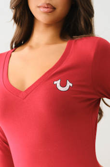 CRYSTAL LOGO LONG SLEEVE V NECK TEE, image 5