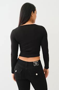 RIBBED HORSESHOE LONG SLEEVE TOP, image 2