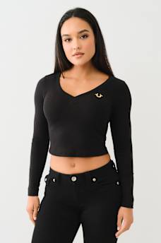 RIBBED HORSESHOE LONG SLEEVE TOP, image 1