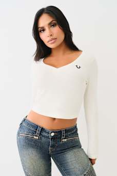 RIBBED HORSESHOE LONG SLEEVE TOP, image 2