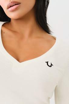RIBBED HORSESHOE LONG SLEEVE TOP, image 1