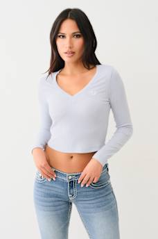 RIBBED HORSESHOE LONG SLEEVE TOP, image 1