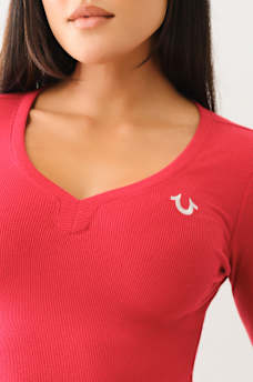 RIBBED HORSESHOE LONG SLEEVE TOP, image 3