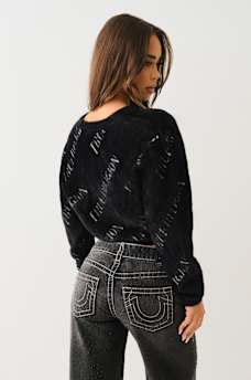 FUZZY LOGO CROP CARDIGAN SWEATER, image 4